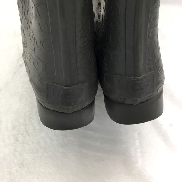 UGG Women's Wilshire Embossed Logo Pattern Tall Rain Boots, Charcoal \ Grey Sz 9 - Picture 11 of 11